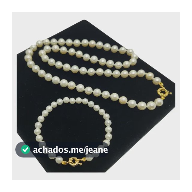 Conjunto Pérola Colar 8mm 60cm Pulseira 6/8mm Banh Ouro 4820