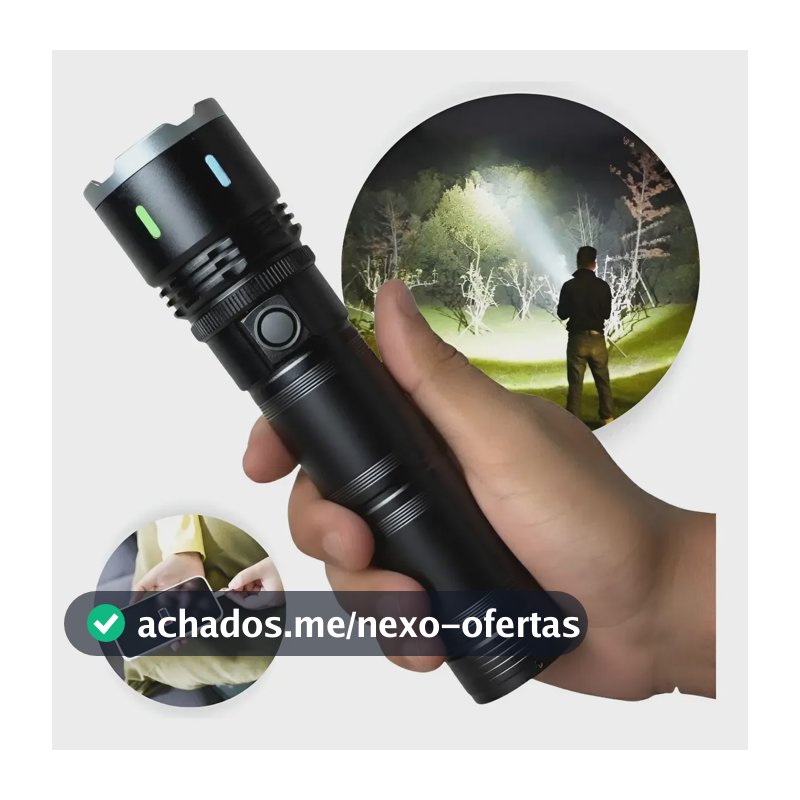 Lanterna Tática Mais Forte Do Mundo Led 2km Militar Potente Super Branco Preto
