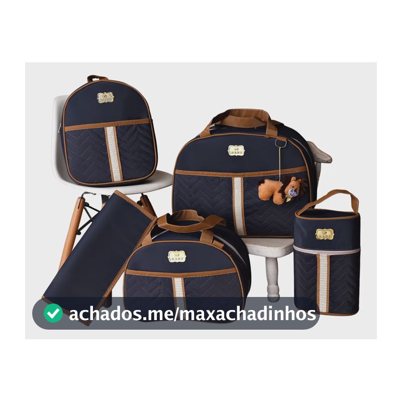 Kit Mala Maternidade Bolsa 5 Safari Porta Mamadeira Cor Azul Desenho Do Tecido Leão