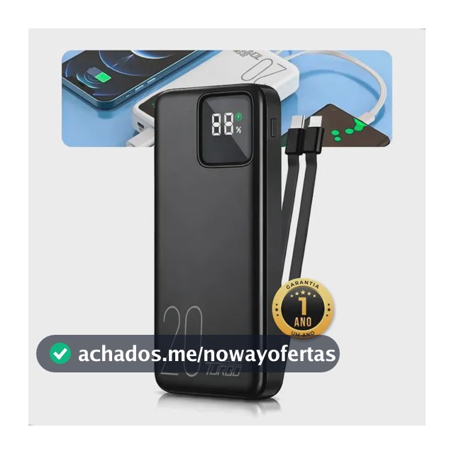 Carregador Portátil Power Bank 20.000mah Turbo Celular Carga Rápida 22.5w Premium Display Visor Grande Universal Usb-c Viagens Festa Para los E Android iPhone Samsung Motorola Xiaomi Preto Nixzen