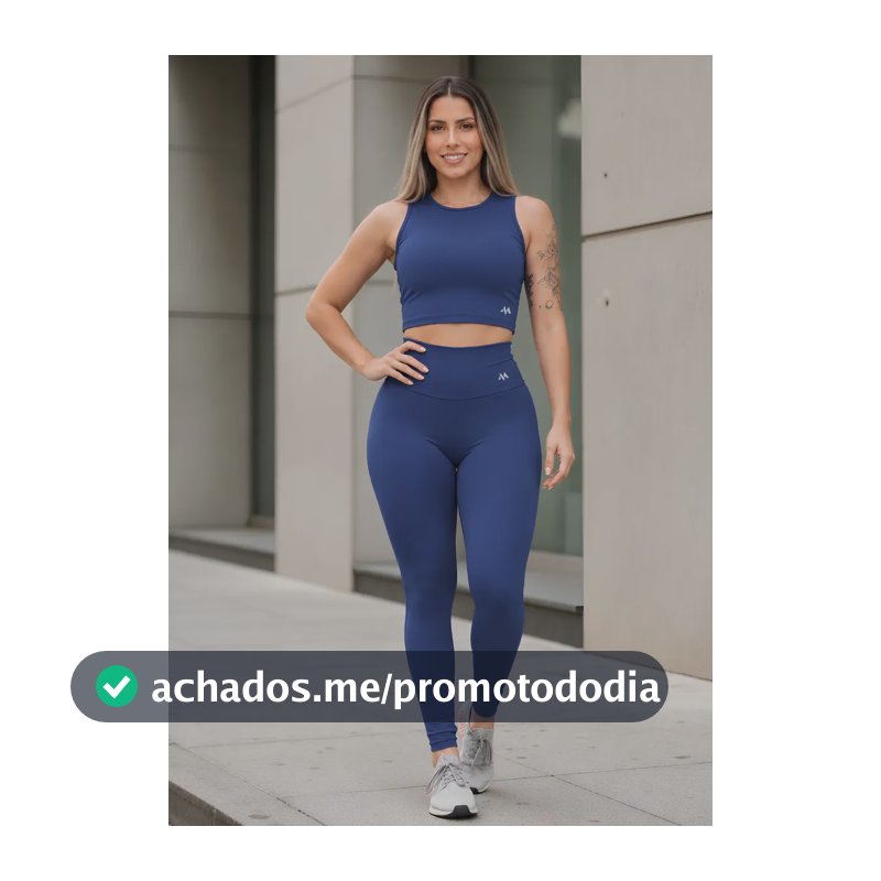 Conjunto Blackout Zero Transparência Legging E Cropped Suple Azul-marinho G