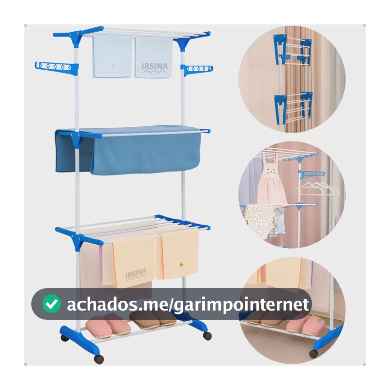 Varal Dobrável De Chão 3 Andares De Roupas Grande com Rodinha Resistente Durável Irsina
