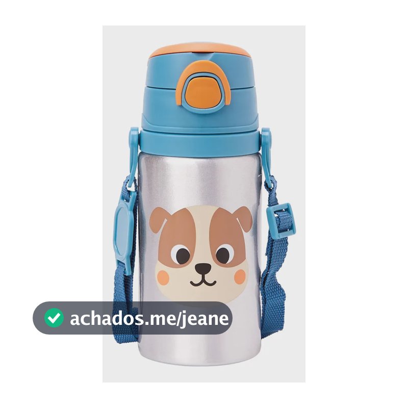Garrafinha Infantil Escolar Aluminio Com Canudo 450ml Buba Azul-aço Cachorrinho