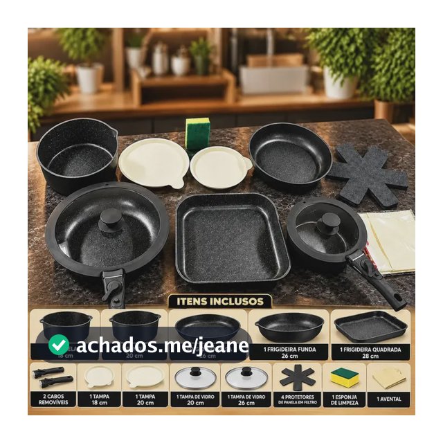 Jogo De Panelas De Alumínio 17 Peças Preto Completo Para Coz