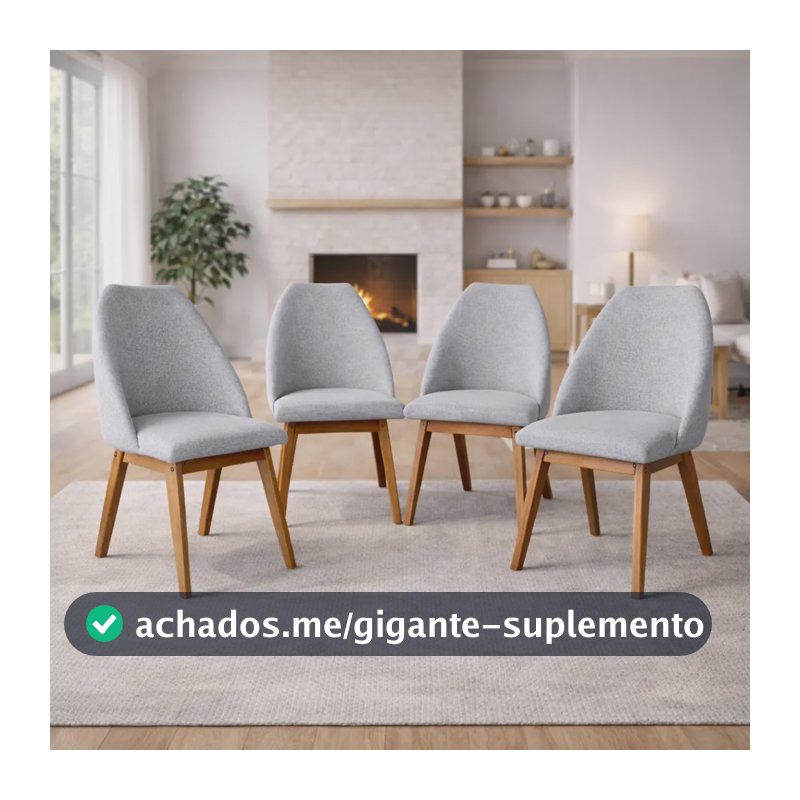 Jogo 4 Cadeira Elegant Linho Cinza Harmonia Visual & Moderna Linho Madeira Maciça Cinza