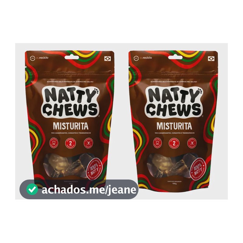 Kit Petisco e Mordedor Natural Recortes Bovinos Para Cães Natty Chews Misturita - 2 Embalagens - 200g