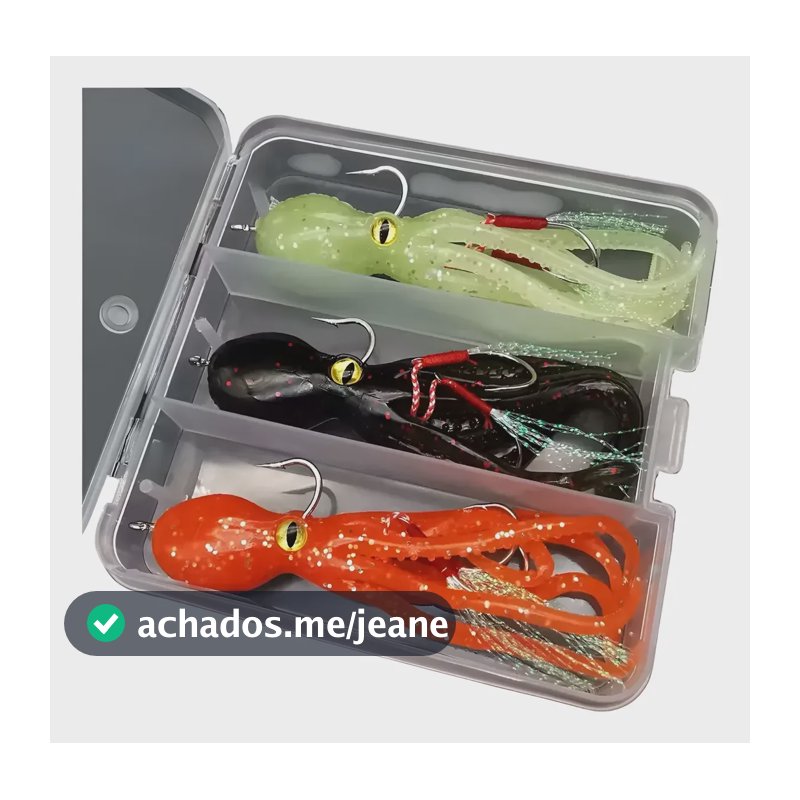 Isca Artificial Pesca Squid Bait / 3 Peças C/ Caixa Plástica Variadas