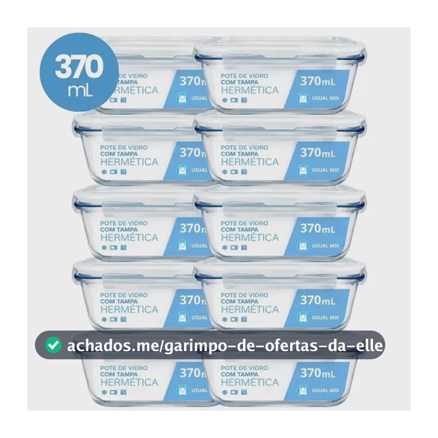 Kit 10 Pote Vidro Hermético Marmita 370ml Micro-ondas Freezer Forno Organização Geladeira