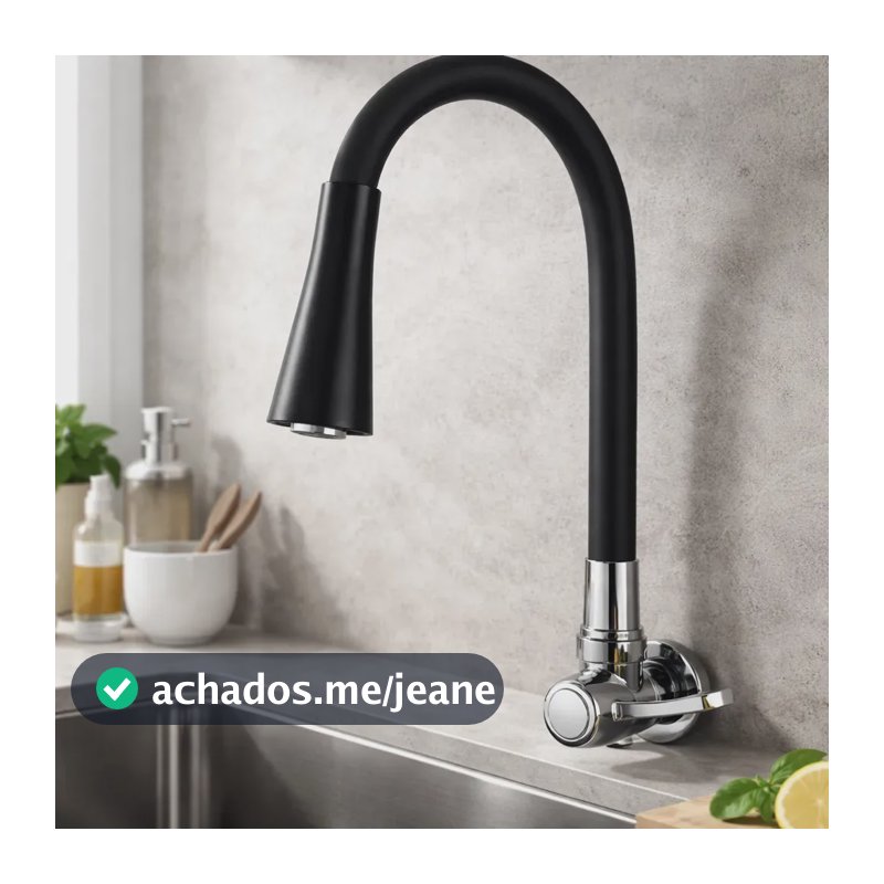 Torneira Flexível Parede Pia Cozinha Preta Preto Fosco