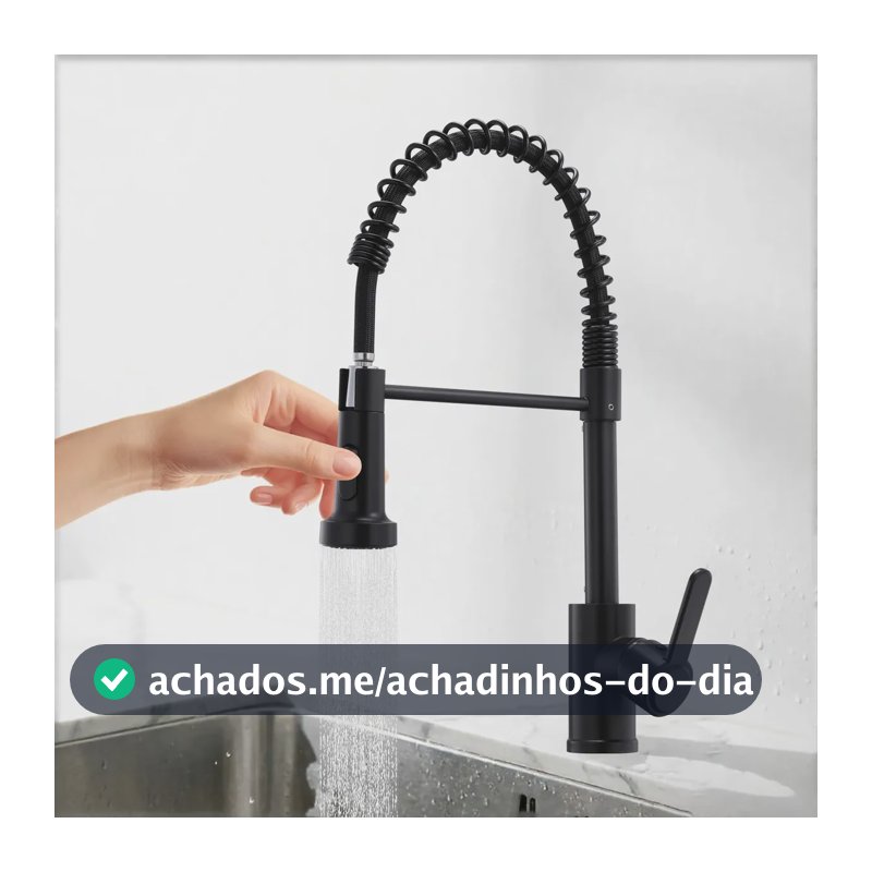 Torneira Cozinha Gourmet Monocomando Flexível Com Mola Luxo Preto Mesa