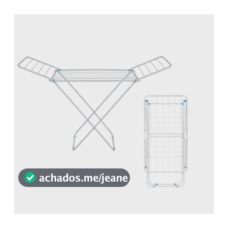 Varal de Chão Com Abas Dobrável Aço Reforçado Compacto para Apartamento Lavanderia Até 20kgs Maxi Easy - BRANCO