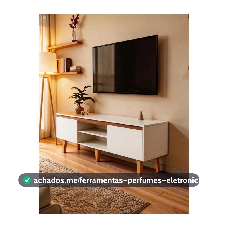 Rack Tv 55 polegadas Estante Sala Nicho Madeira Moderno Branco