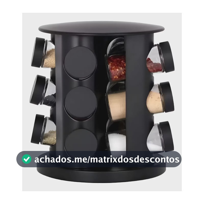 Porta Condimento Temperos Giratório 9 Potes Vidro Com Tampa Cor Preto