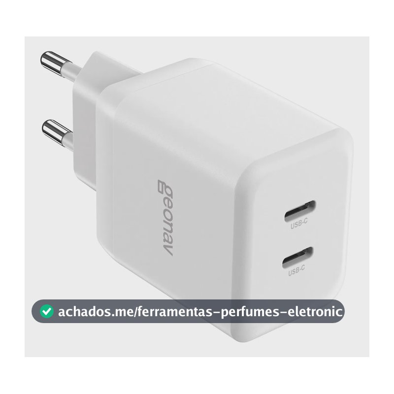 Carregador Turbo Universal 35w Gan 2 Portas Usb-c Geonav Cor Branco