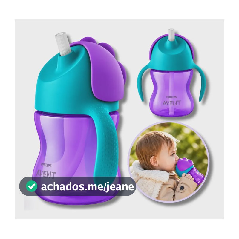 Garrafinha Copo Infantil 200ml C/ Canudo Philips Avent 9m+ Roxo-azul Avent