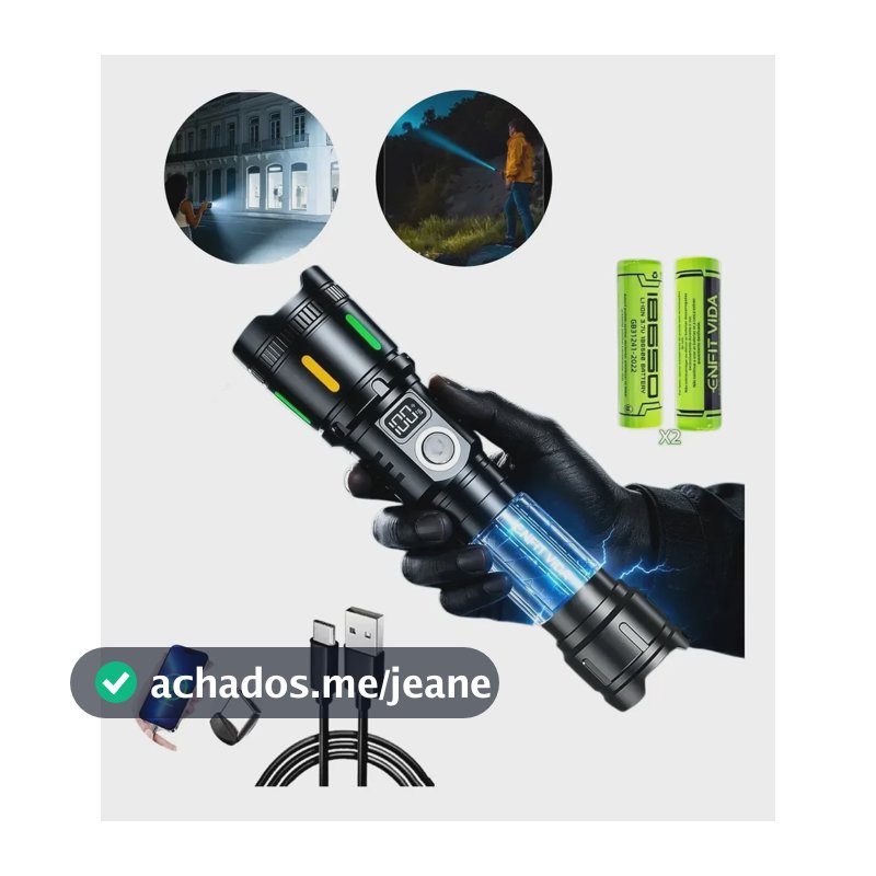 Lanterna Tática Led Zoom 3600lm 2km Alto Luz Potente Usb Recarregável Vem com 2 baterias modelo 18650 Enfit Vida