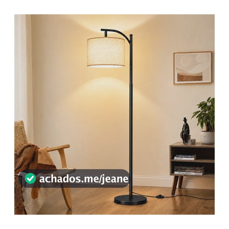 Luminária de Chão, Abajur de Chão Moderna em Arco de Metal, Cúpula de Tecido, Soquete E27 para LED Tricolor, Luminária Decorativa para Sala de Estar, Quarto e Escritório, Tieesa Preto