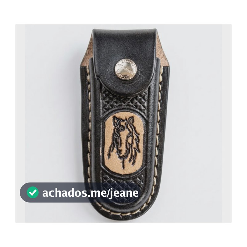 Bainha Com Desenho De Cavalo Em Couro Legítimo Para Canivete Preto