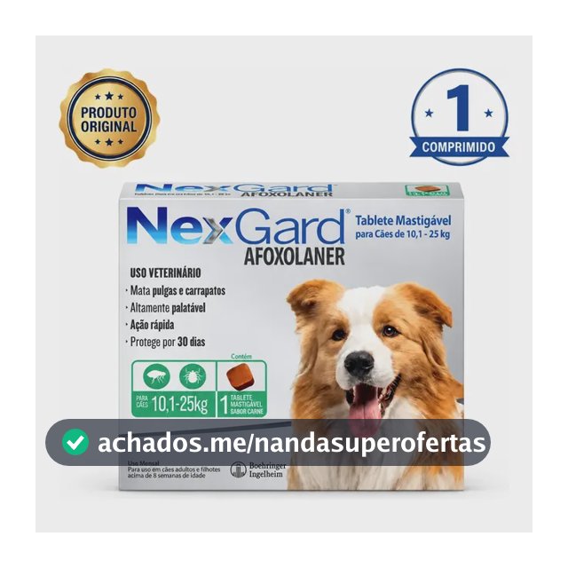 Nexgard Antipulgas Carrapatos Cães 10,1 A 25kg 1 Comprimido Verde