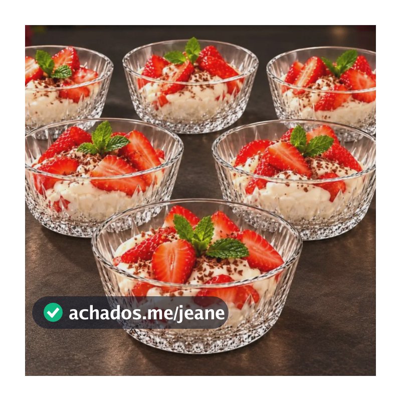 Jogo 6 Potes Vidro Lapidado Bowl Sobremesa Sorvete Petiscos Tigela Diamond Premium Elegante 260ml - Qg Imports