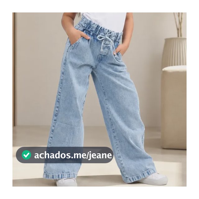 Calça Jeans Wide Leg 100% Algodão Infantil Elástico Clochard