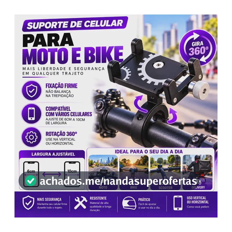 Suporte De Celular Para Moto E Bicicleta Guidão Resistente Preto