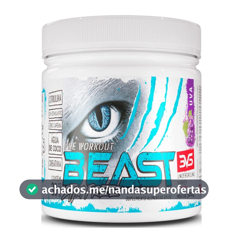 Pré Treino Sem Cafeína Beast 300g - Sabor Uva - Fórmula Exclusiva Com Citrulina, Beta Alanina, Creatina, Água De Coco, Arginina, Taurina E Tirosina