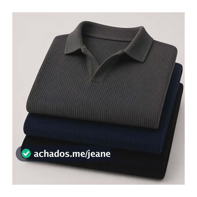 Kit Camisa Polo Masculina Canelada Gola Italiana Sem Botao Chumbo / Azul / Preto P