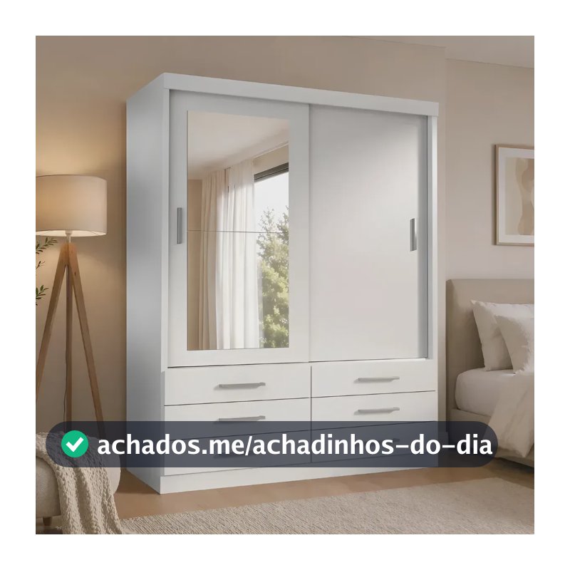 Guarda Roupa Solteiro Capri 2 Portas 6 Gav Com Espelho Cor Branco Branco