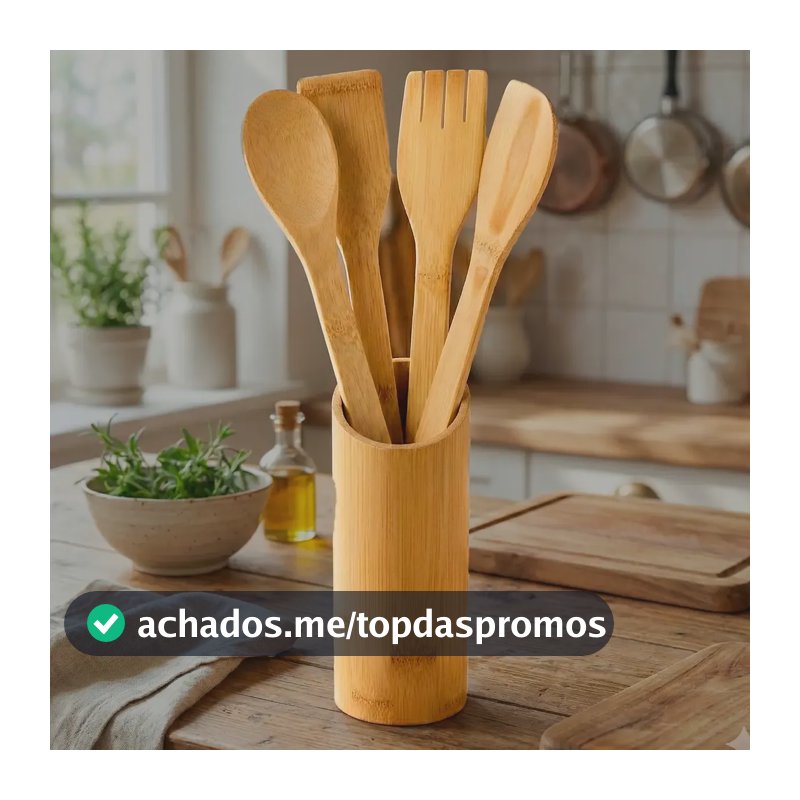 Conjunto Talheres Bambu 5 Peças Pau Colher Garfo Espátulas Bambu