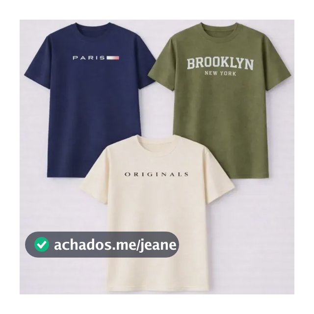Kit 3 Camisetas Masculina Algodão Paris Brooklyn E Originals