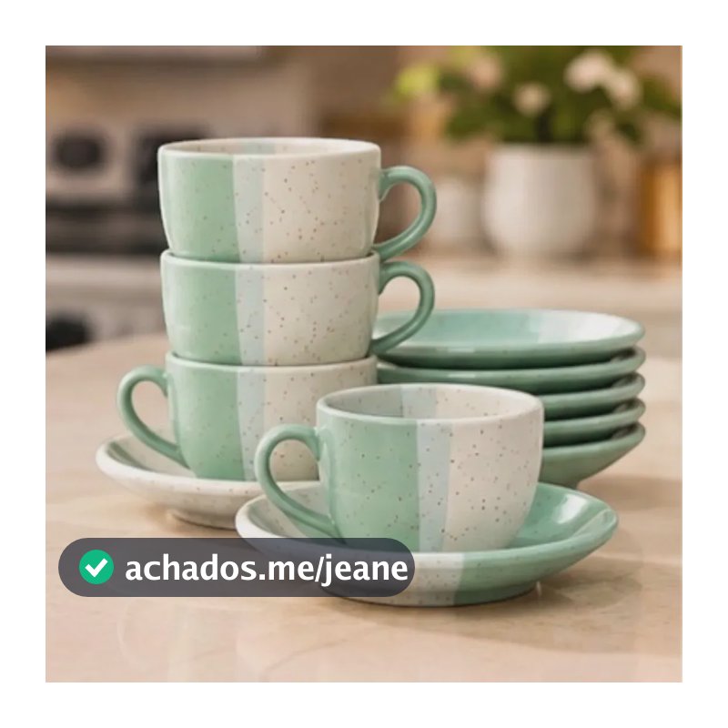 Jogo de 6 Xícaras De Cerâmica Para Chá Café 165ml Verde