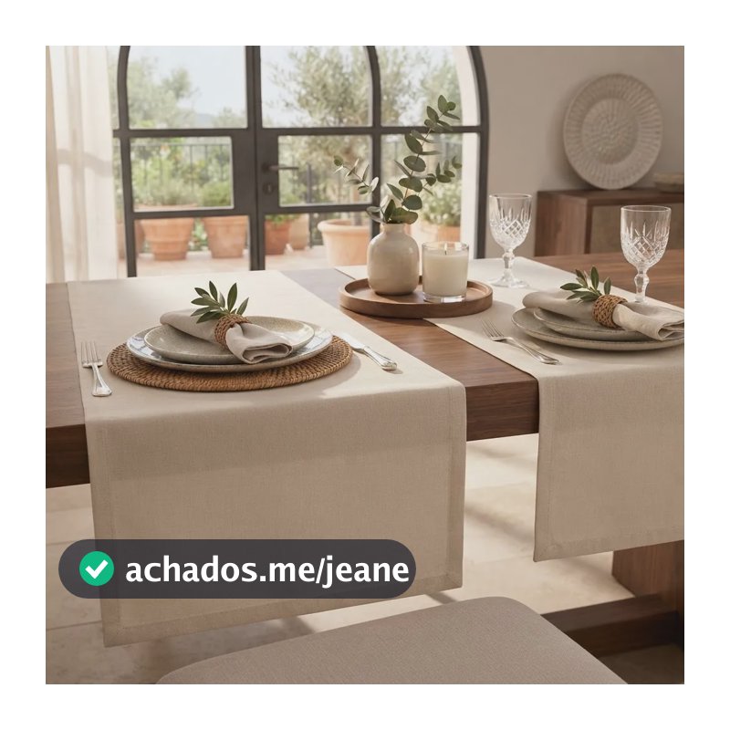 Caminho De Mesa Linho 1,40 X 40 Cm 2 Unidadades Bege Lisa