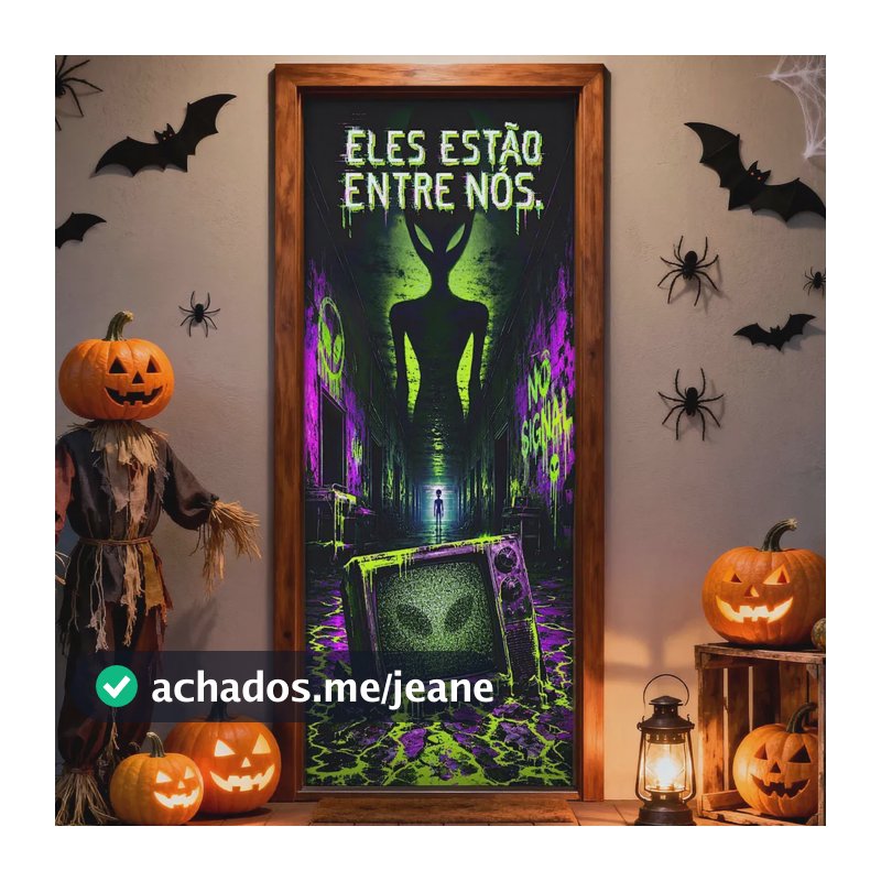 Capa de Porta Halloween Alienígena ET Alien Luz Negra Neon Decoração Capa Porta de Entrada da Casa Brilha no Escuro Decorativo Em Tecido