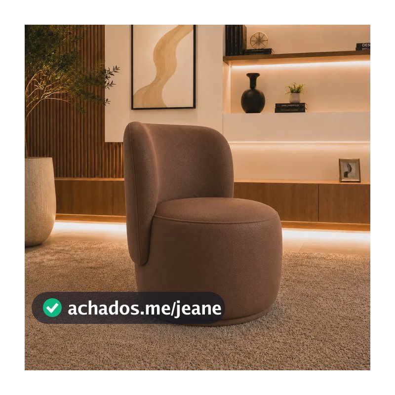 Poltrona Decorativa Bia Orgânica Corino Recepção Sala Quarto Marrom Corino