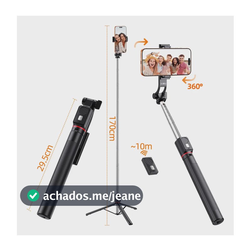 1.7M Tripe De Celular bem como Bastão De Selfie E Portátil Com Controle Remoto Destacável E Suporte Para Celular 360° Rotação, Extensível Tripé Selfie Stick, Universal Tripé De Celular Cor Preto Inova