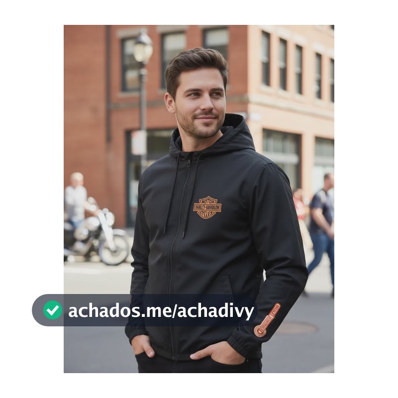 Jaqueta Corta Vento Moto Harley Davidson Custom Capuz Bolso Preto Harley Davidson G