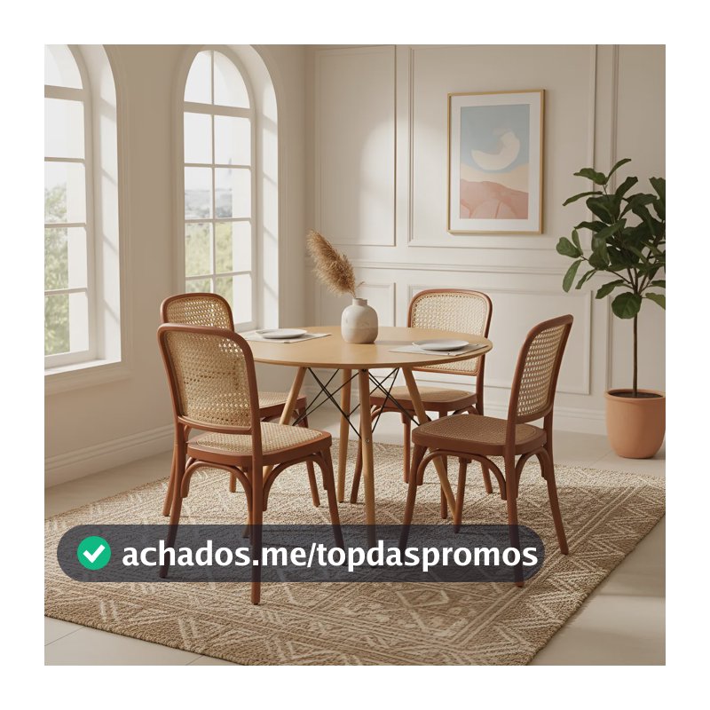 Conjunto Mesa Jantar 90cm 4 Cadeiras Amis Rattan Seat&co Terracota Telinha