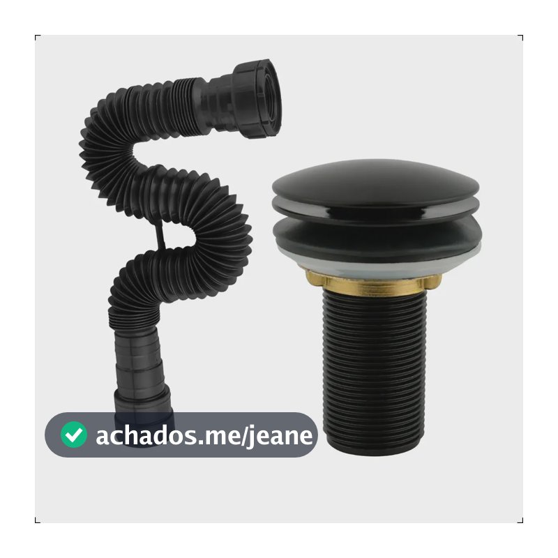 Válvula Click 7/8" Inox Preto Fosco com Sifão Sanfonado 70 cm Universal para Lavatório, Pia ou Cuba de Banheiro. Sistema Push, vedação eficiente, antiodor e fácil instalação