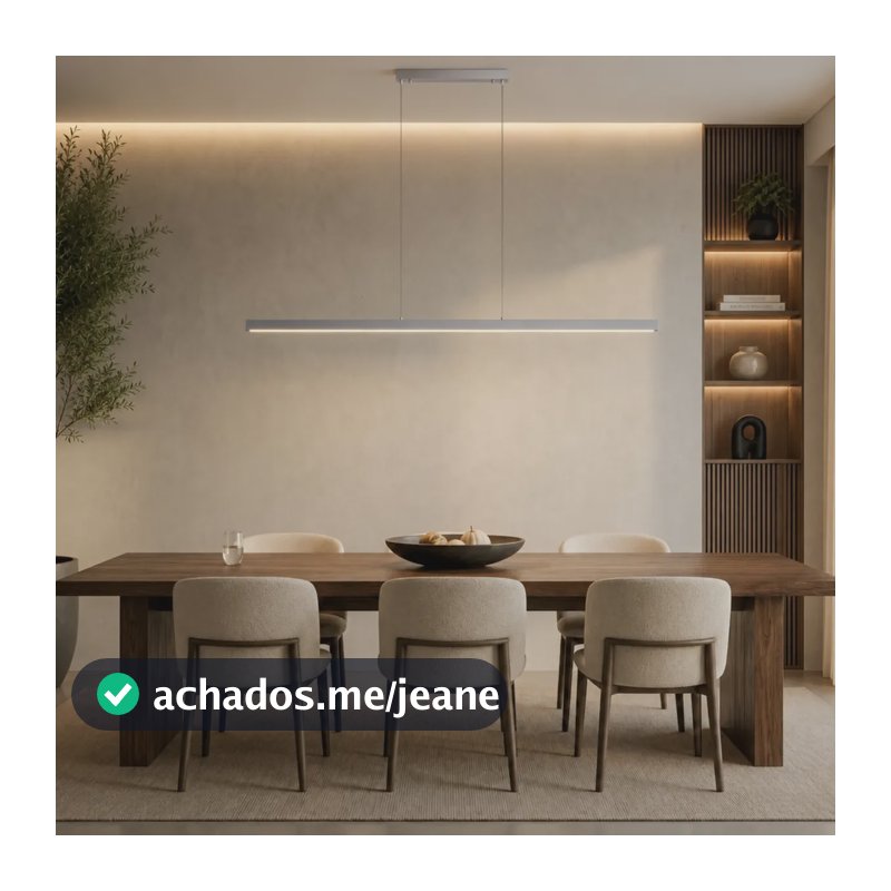 Pendente Luminária Moderna De Led Linear 150cm Bivolt 6000k Prateado