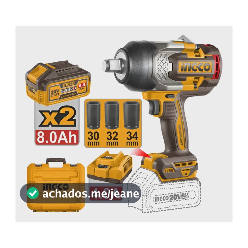Chave De Impacto 20v 3/4pol 1750n 2x 8ah Ciwli20175-9 Ingco Laranja 50