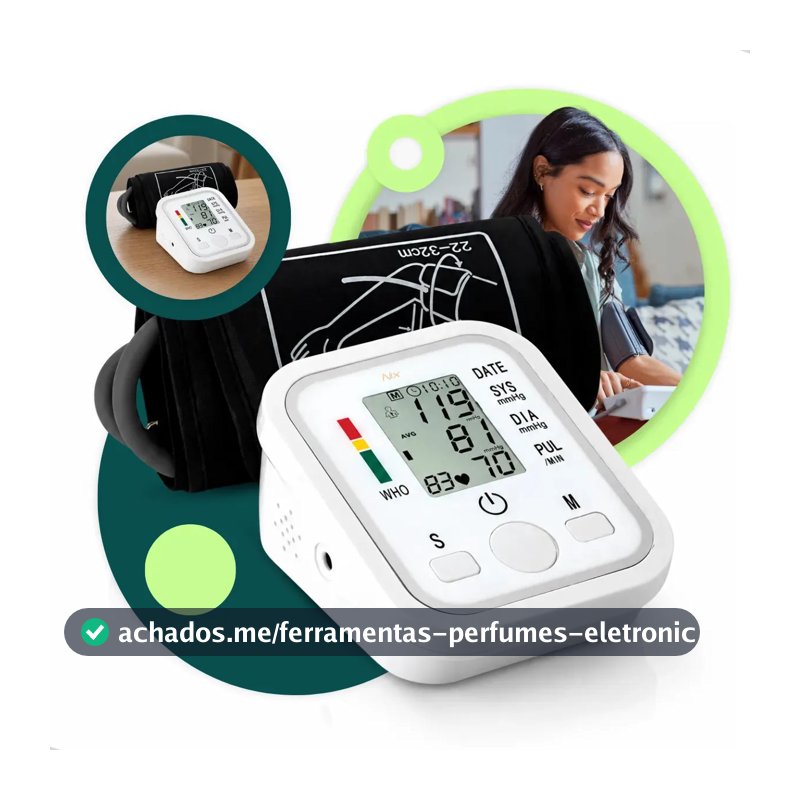Aparelho Medidor de Pressão Arterial Aferidor Monitor Digital Uso Doméstico Automático Residencial Pressão De Braço Braçadeira Pulso Manguito Ajustável Memória Leitura Adultos Crianças Portátil Nixzen