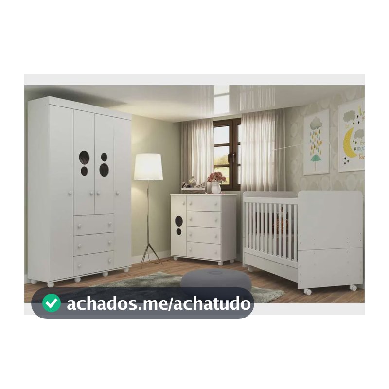 Quarto Bebê Completo Infantil com Guarda-Roupa Cômoda Berço e Colchão Incluso Pimpolho Multimóveis Branco 3 anos de garantia