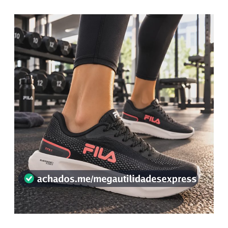 Tênis Fila Feminino Spry Esportivo Corrida Treino Caminhada Preto/grafite/goiaba Mesh 37