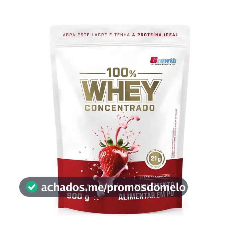 100% Whey Concentrado 900g Growth Supplements Morango