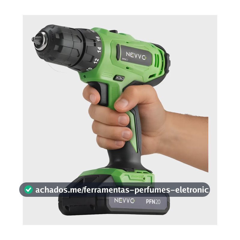 Parafusadeira Furadeira 20v 1400rpm Bivolt Sem Fio Nevvo Verde 20v 50/60 Hz
