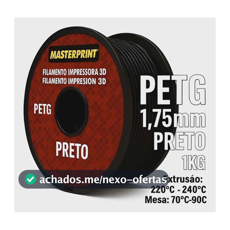 Filamento Masterprint, PETG Preto, 1.75mm