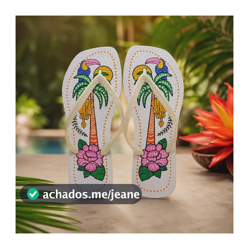 Chinelo De Dedo Feminino Casual Verão Estampa Praia Tropical Branco 39.40 Br