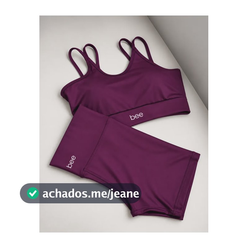 Conjunto Fitness Bee Top Cropped E Short Premium Feminino Roxo Liso G