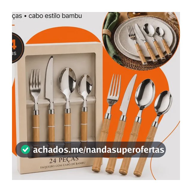 Faqueiro 24 Peças Inox Bambu Mesa Elegante Talheres Hold On